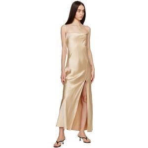 Third Form Split Slip Maxi Backless Criss Cross Strap Dress Beige - XS